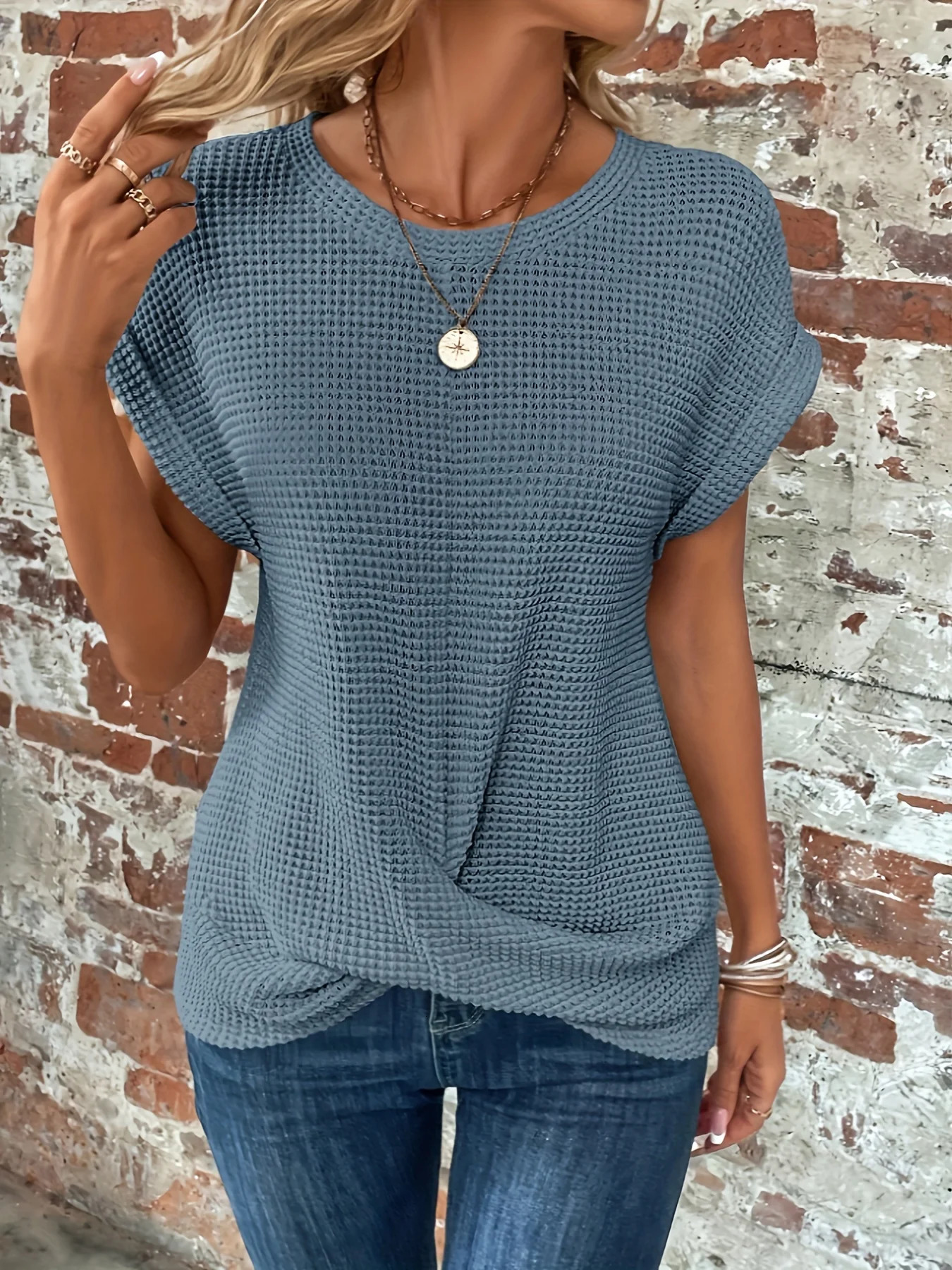 Summer Elegant Solid T shirts For Women Casual Fashion Crew Neck Knitted Tee Shirt Office Lady Basic Tops 250605