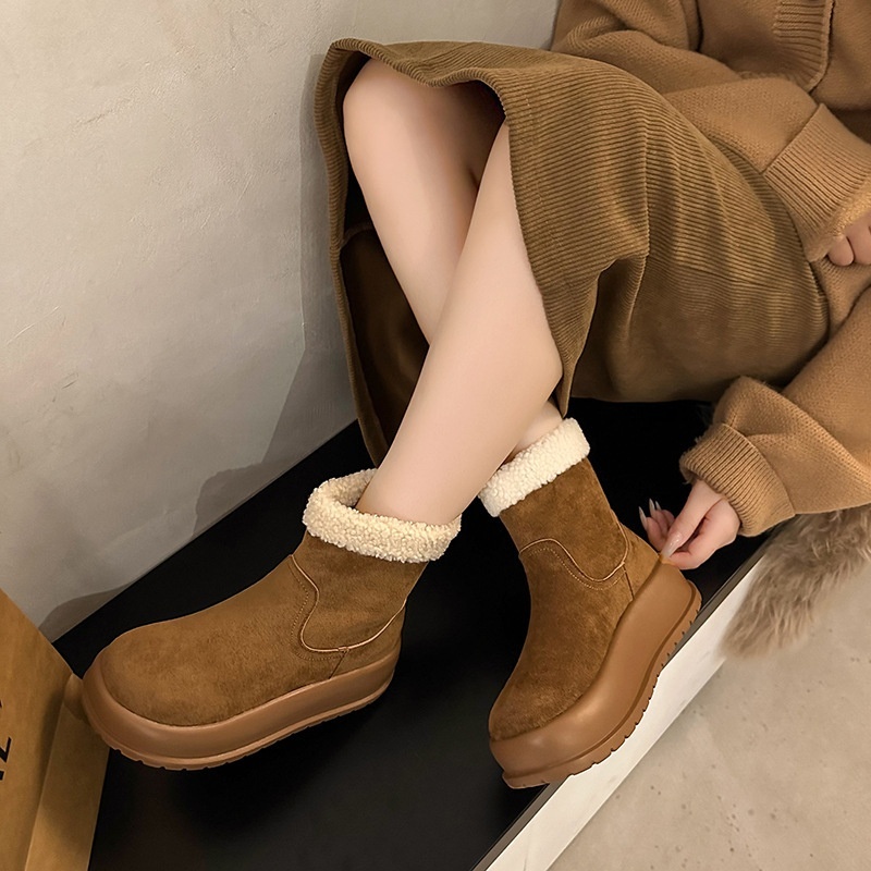 2025 free shipping autumn and winter new female designer retro warm snow boots with thick velvet sole and anti slip cotton shoes
