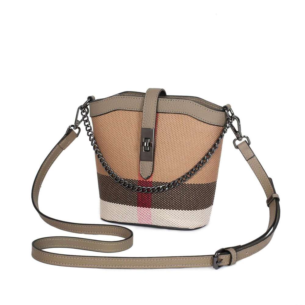 Fashion Genuine Leather Crossbody for Women Trendy 2025 New Cowhide Bucket Mini Small Phone Plaid Bag