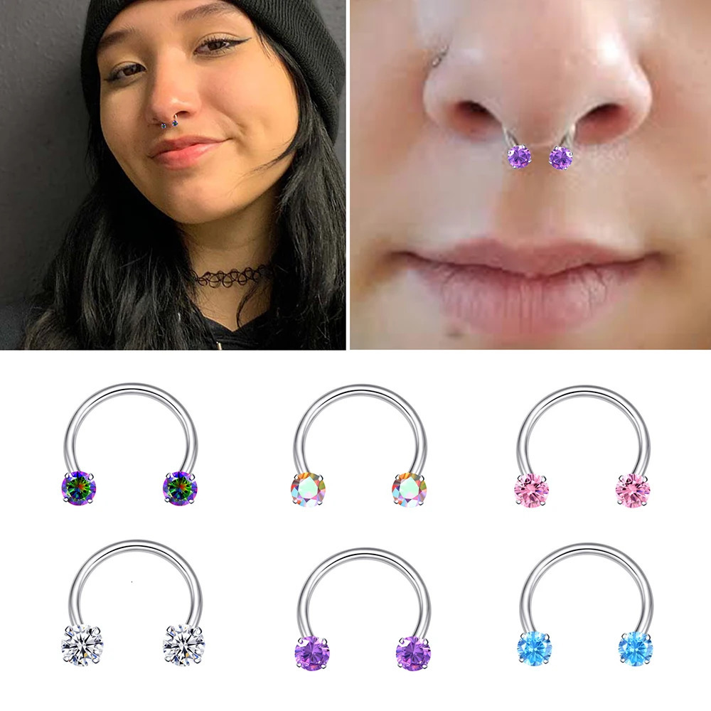 VOJO G23 16G CZ Septum Nose Rings Horseshoe Daith Cartilage Tragus Piercing Jewelry 250605
