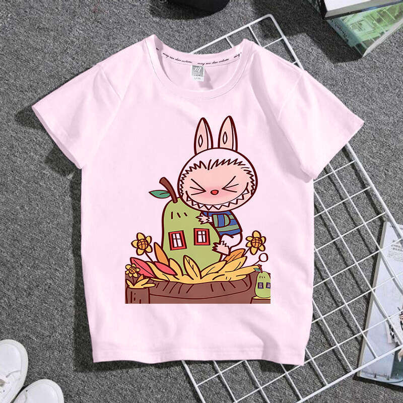 Labubu Trendy Summer T-Shirt Anime Peripheral Short Sleeve Casual Unisex Two-Dimensional Labubu doll