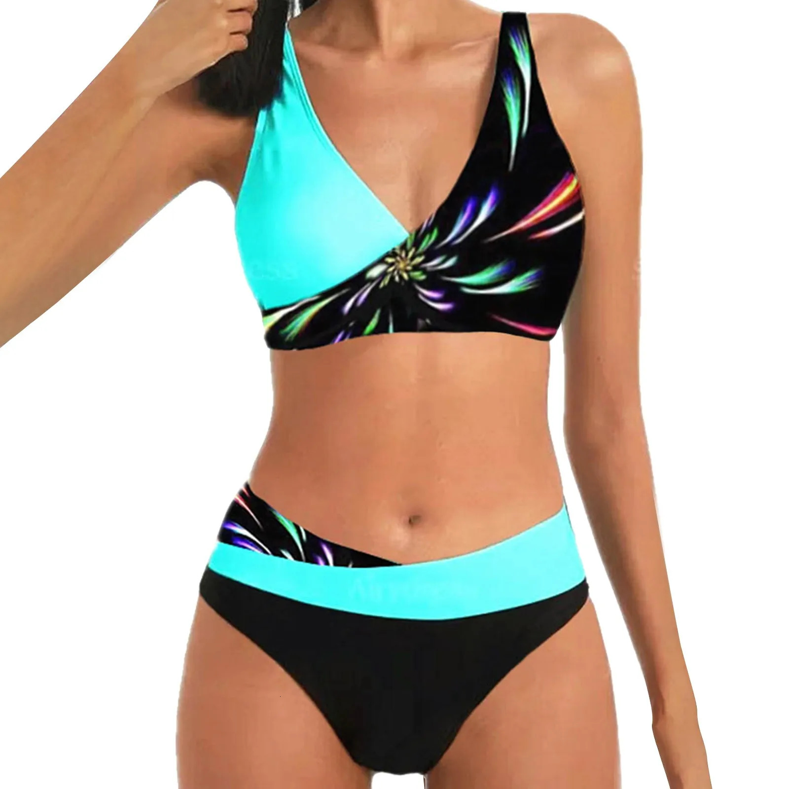 Swimwear 2024 Women WomenS Colour Print High Waisted Tankini Triangle Panties Two Pieces Set Swimsuit Ropa De Mujer 250530
