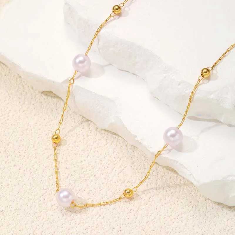 Simple Imitation Pearl Choker Necklaces for Women Girls Fashion Gold Color Metal Beaded Clavicle Chain Necklaces Jewelry Gifts Y250605