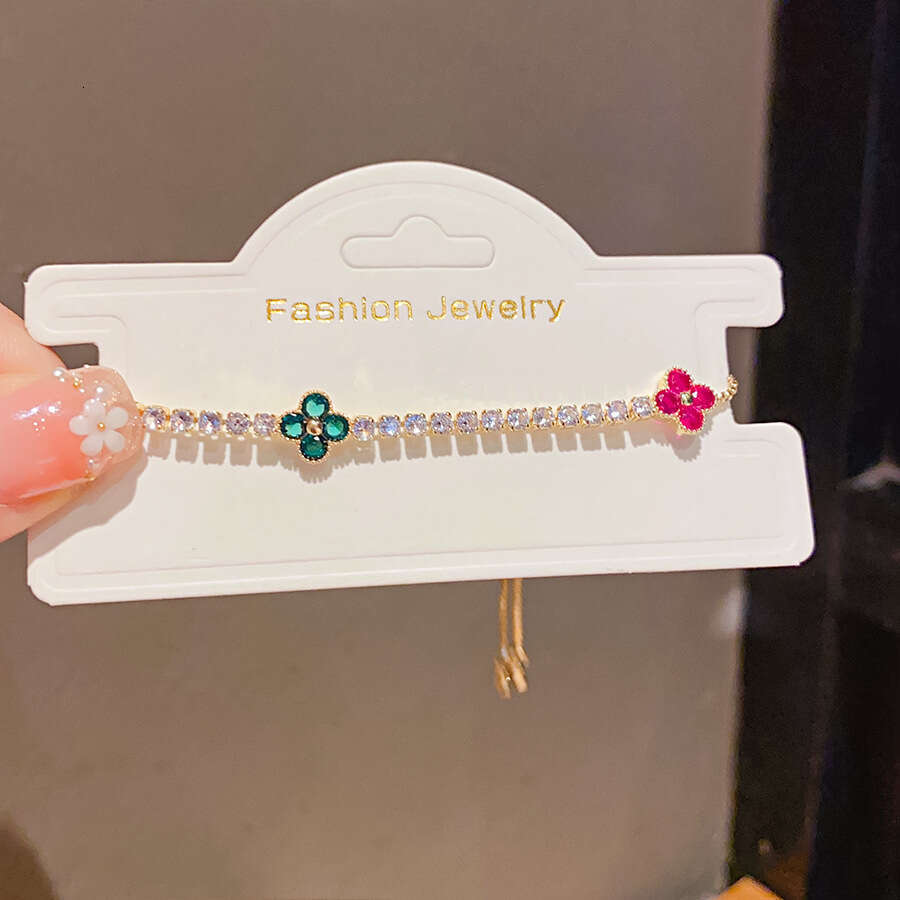 Luxury jewelry designer bracelet 4-leaf clover Zircon Flower Pull-Open Versatile Exquisite Bracelet 2025 Ins Fashion High-End Sense Jewelry