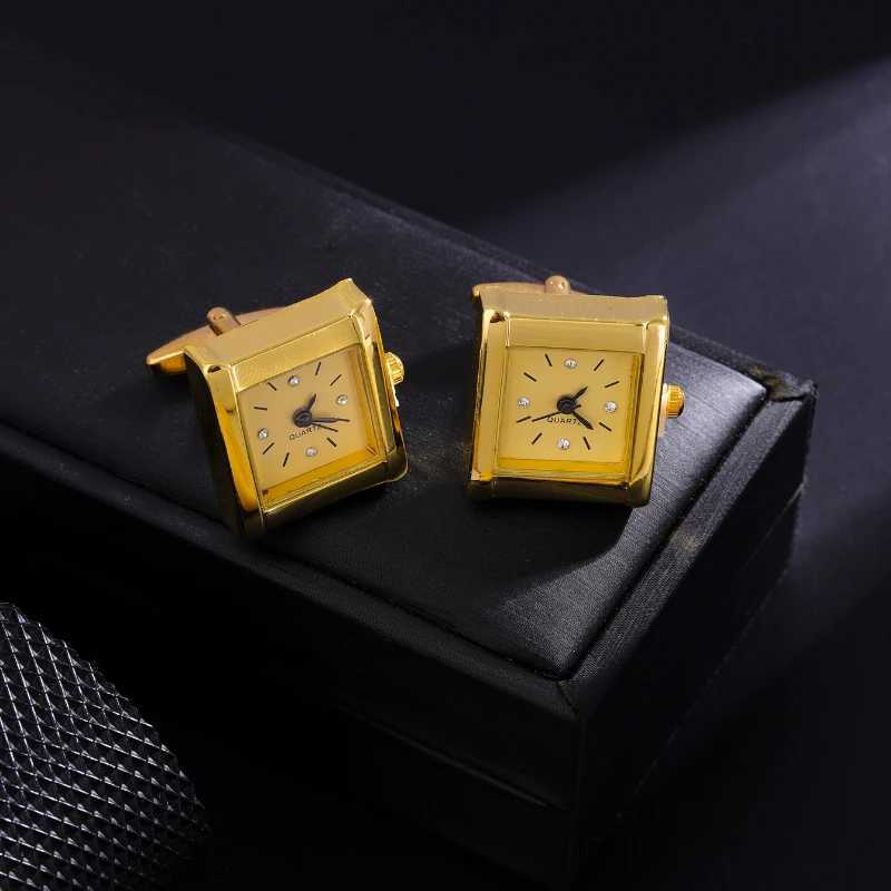 Luxury Square Gold Color Clock Cufflinks High-end French Business Cuff Link Mens Shirt Wedding Jewelry Accessories W250606