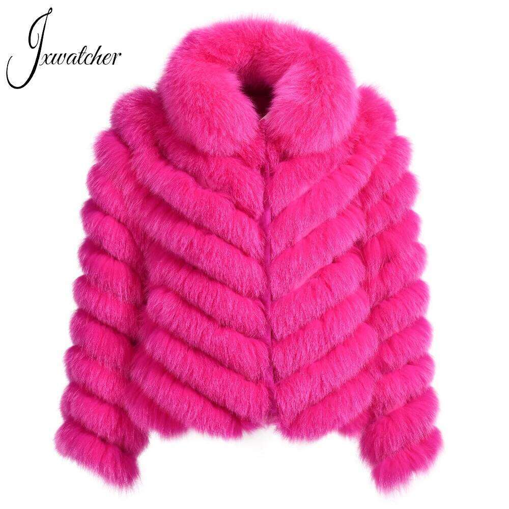 Jxwatcher Women's Fox Coat High-Grade 100% Real Silk Liner Reversible Wear Jacket Double Side Coats Natural Fur Jackets