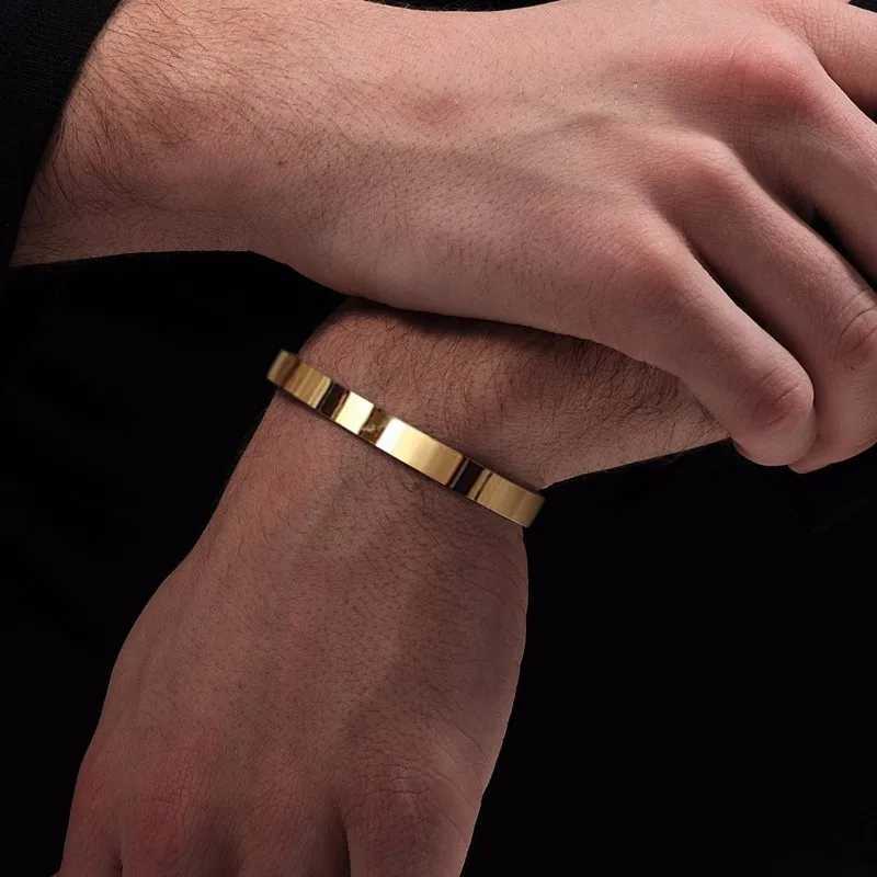 Solid Golden Flat 6mm 8mm Cuff Bangles for Men Bracelet Bangles Bracelet Wristband Bracelet W250606