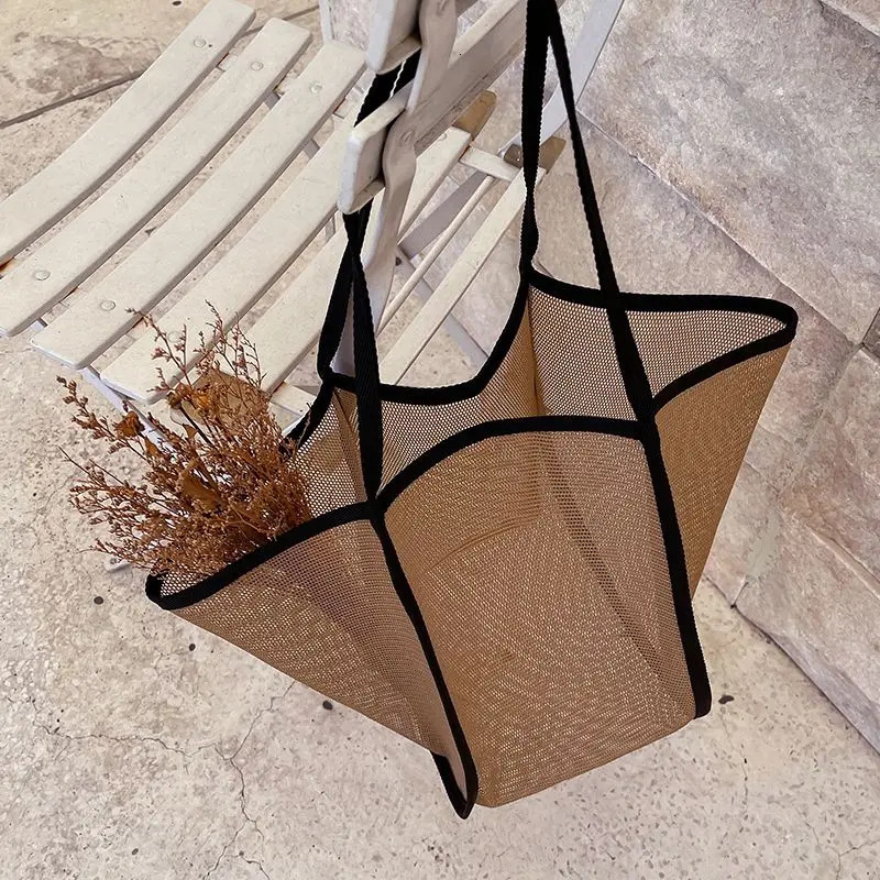 Fashion Large Capacity Handbag Mesh Hollow Out Beach Travel Package For Women Single Shoulder Bag Female Shopper 250530