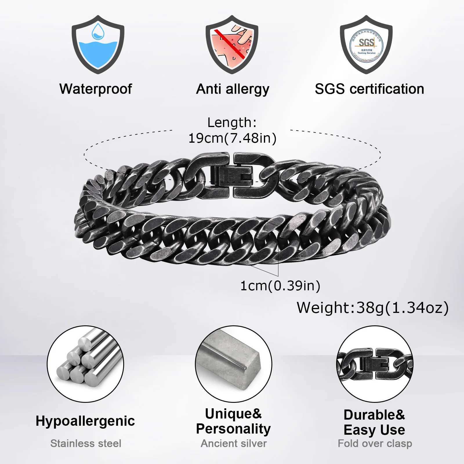 Vnox Thick Heavy Stainless Steel Cuban Chain Bracelets for Men Boys Oxidized Antique Metal Miami Curb Link Wristband Jewelry W250606