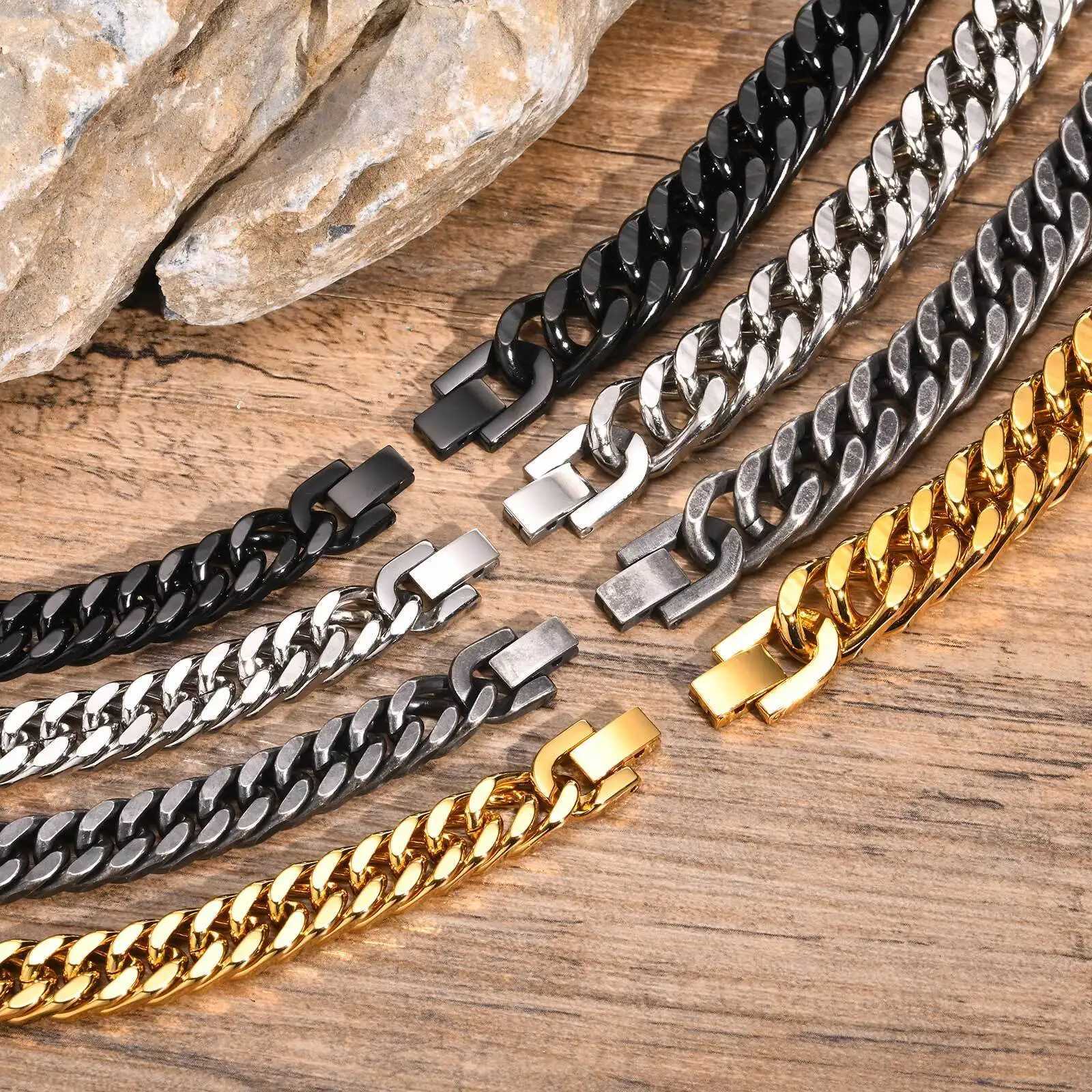 Vnox Thick Heavy Stainless Steel Cuban Chain Bracelets for Men Boys Oxidized Antique Metal Miami Curb Link Wristband Jewelry W250606