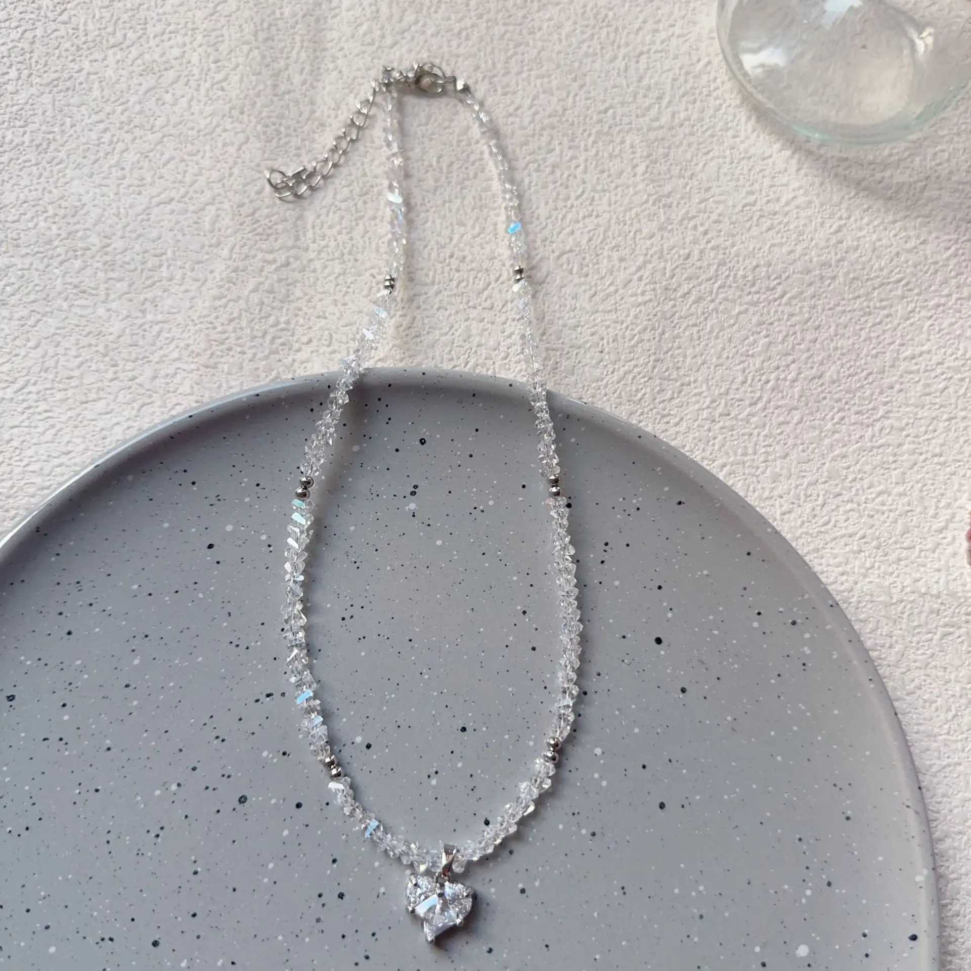 Vintage Zircon Crystal Heart Pendant Geometric Baroque Transparent Crystal Chain Necklace for Women Choker Party Jewelry N478 Y250605