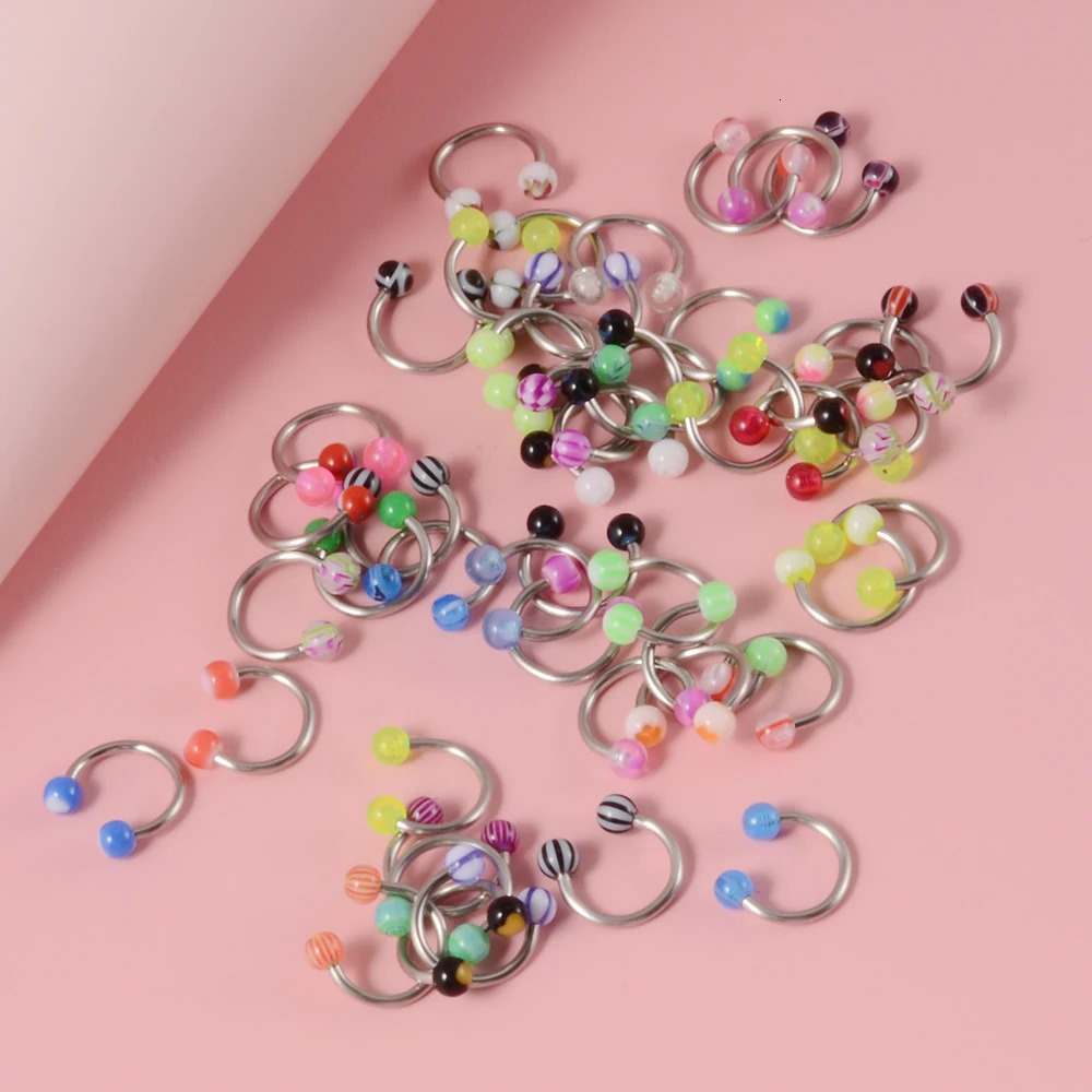 50 Pcs/Lot Mixed Colorful Ball Horseshoe Nose Ring Set Simple Nose Piercing Jewelry Steel Acrylic Nose Studs Body Jewelry 250605