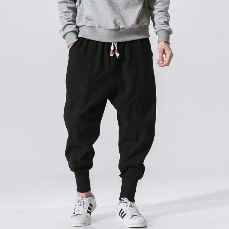 2024 Japanese Style Cotton Linen Pants Plus Size Chinese Mens Casual Youth Fashionable Small Feet Harem Whole 250605Z