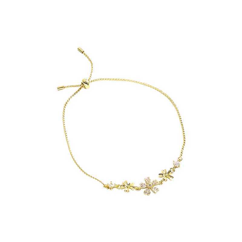 Opal Flower Adjustable Gold Color Bracelets For Women Small Delicate Full of Rhinestone Bracelets Wedding Jewelry Party Gift W250606