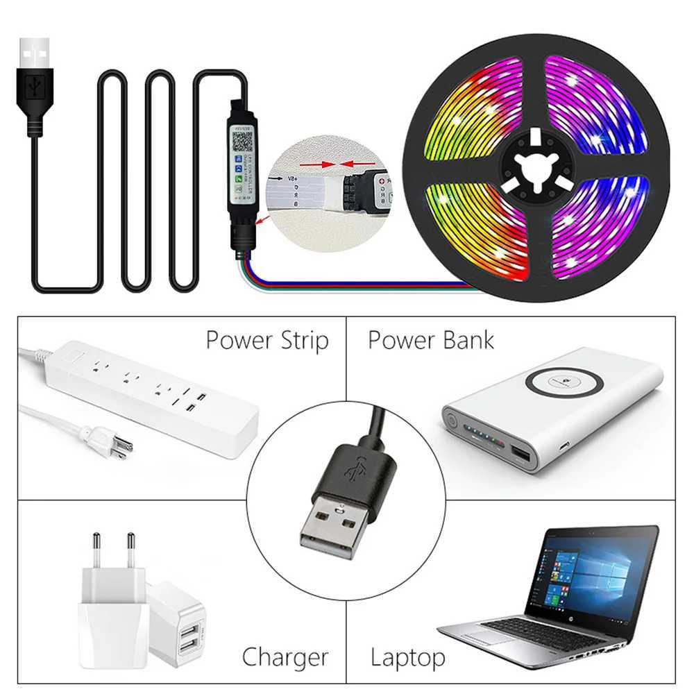 USB Led Lights for Room APP Control 5v Led Strip Lights 10m 20m 30m Flexible Ribbon Tape for Room Bedroom Decor TV Backlights Z250605