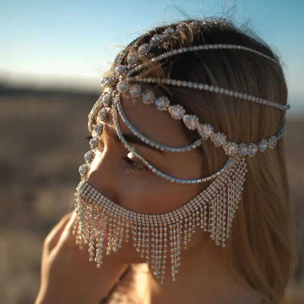 New Tassel Veil Masks Women Headwear Rhinestone Chains Face Mask Masquerade Dance Party Costume Sexy Face Accessories Jewelry Z250605