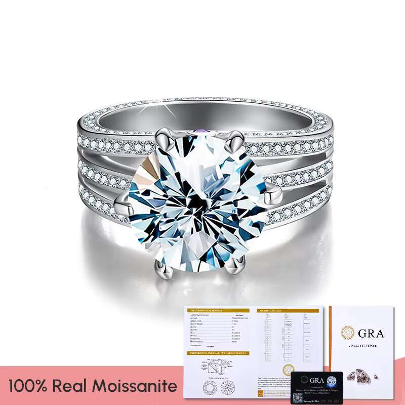 GRA Certified D Color 5ct Moissanite Diamond Wedding Ring 925 Sterling Silver 18k Gold Plated Women Wedding Luxury Fine Jewelry