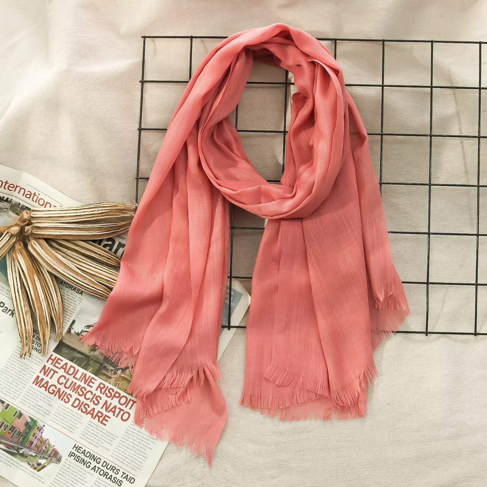 K940 2025 Spring and Autumn New Literary Scarf for Women Cotton Line Japanese and Korean Solid Color Shawl New Product Wholesale Linen Solid Color Sca