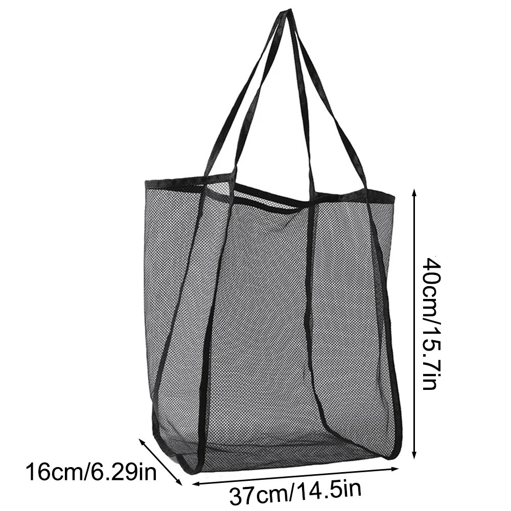 Mesh Beach Bag Cosmetic Pouch Large Tote with Zipper Pocket for Family Pool Toys Vacation Essentials 250605