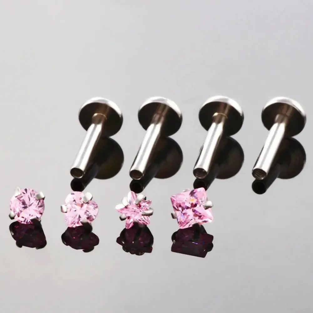 3X Varies Shape Zircon Internally Threaded Labret Ring 8mm Steel Bar Ear Tragus Monroe Lip Nose Stud Piercing 16g 250605
