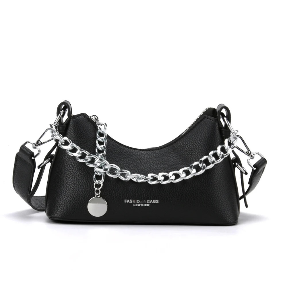 Summer Women Chains Crossbody Bag Korean Simple Solid Zipper Underarm Bags Daily All-Match Commute One Shoulder Packs 250605