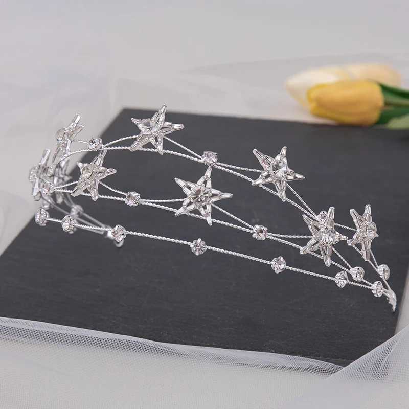 Fashion Wedding Tiara New Girl Silver Star Crystal Headband Bridal Wedding Hair Accessories Headbuckle Womens Jewelry Z250605