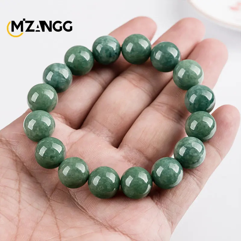 Really Natural A-grade Jadeite Bracelet Bean Green Round Beads Jade Strings Chinese Carving Men and Women Couple Hand Jewelry 250604