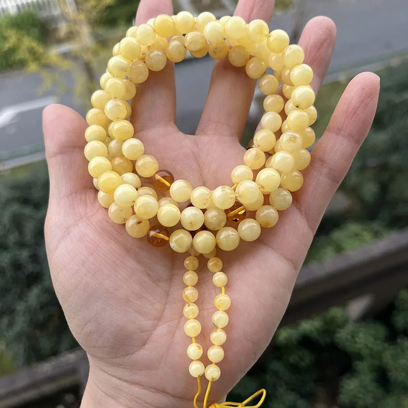 6-9mm Real Amber Bracelet Genuine Honey Beads 108 Rosary Mala Meditation Buddhist Natural Stone Necklace Not Perfect Jewelry 250604