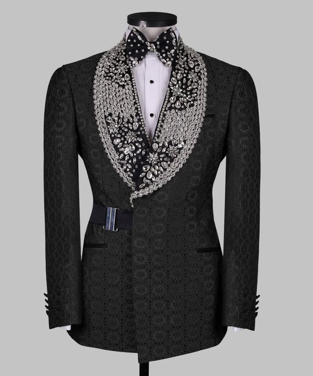 Vintage Man Suits Fit Slim Beading Crystal Shawl Lapel Party Prom 2 Pieces Set Blazer Jacquard Rhinestone Customized Jacket Pants Plus Size