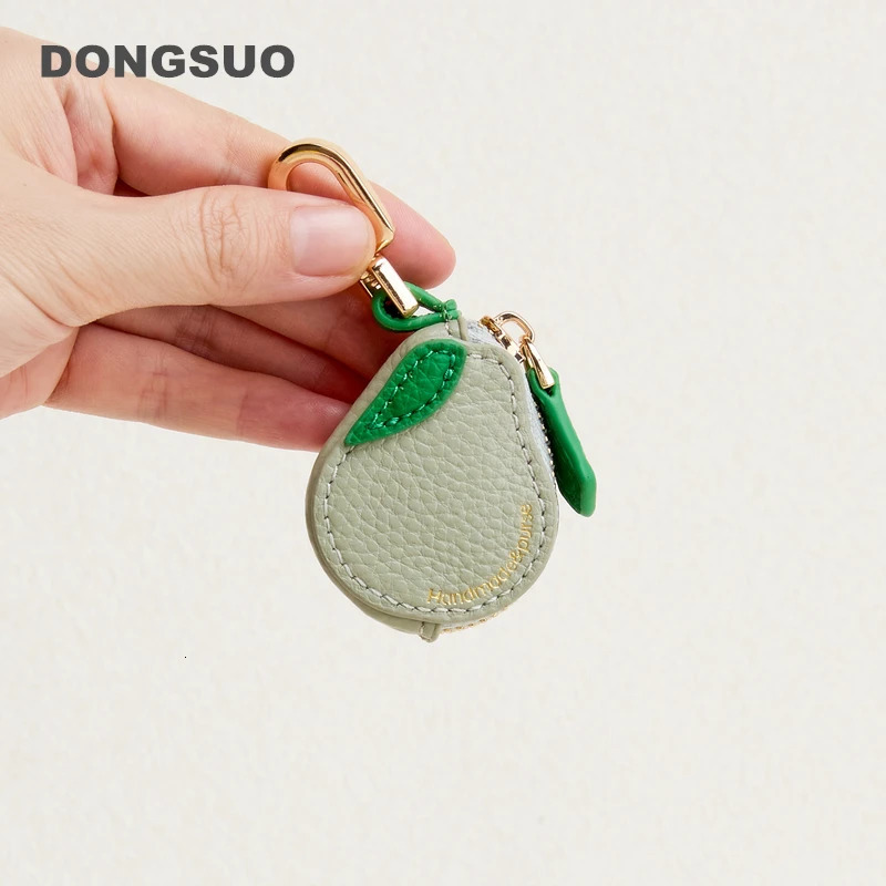 Pear Fruit Charm coin purse genuine leather cute key chain mini pouch Wallet gift for Airtag girl women 250605