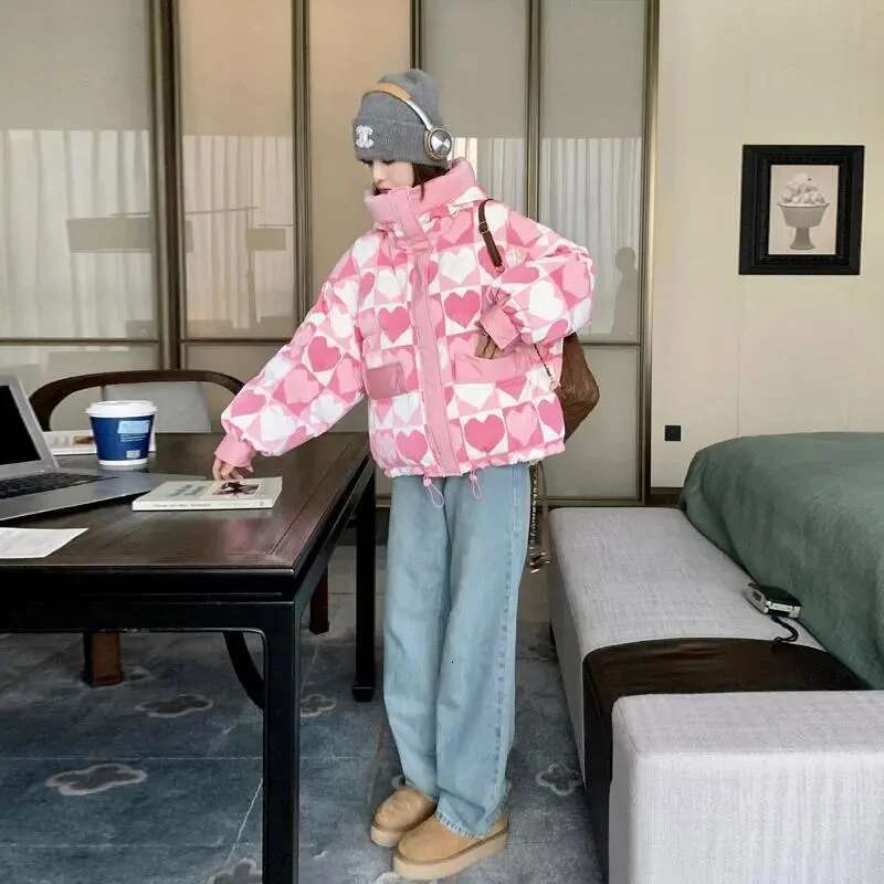 Duck Down Coat for Women, Loose and Thicken Hooded Parkas, Printed Outerwear, Female Bread Jackets, Winter Clothing, New, 2024