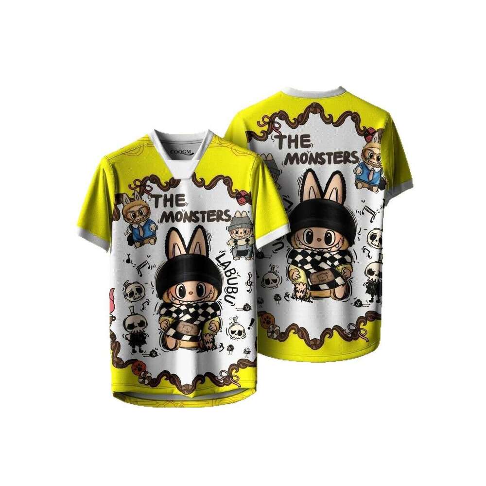 Labubu Printed Cartoon Washed Gradient T-Shirt Trendy Brand Pure Cotton Crew Neck Loose Short Sleeve