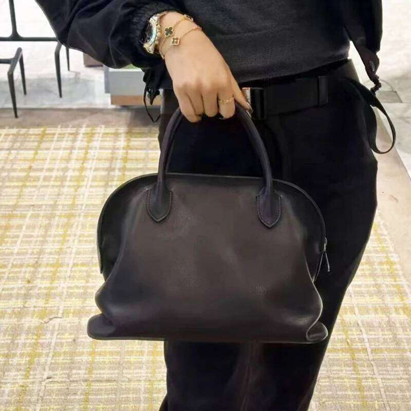 Custom Initials Genuine Leather Bowling Bag For Women Designer Handbag Purse New In Natural Cowhide Top Handle Wrist bag