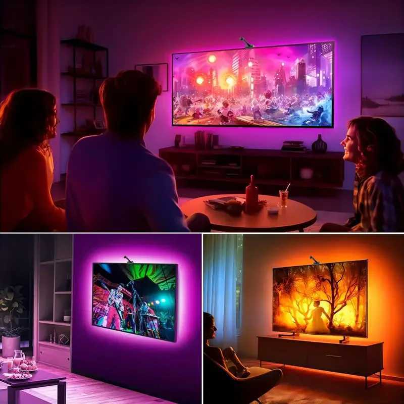 RGBIC LED TV Backlight Strip with Color Picking Sensor Music Sync App Control 55-75inch for Gaming Room Atmosphere Lighting Z250605