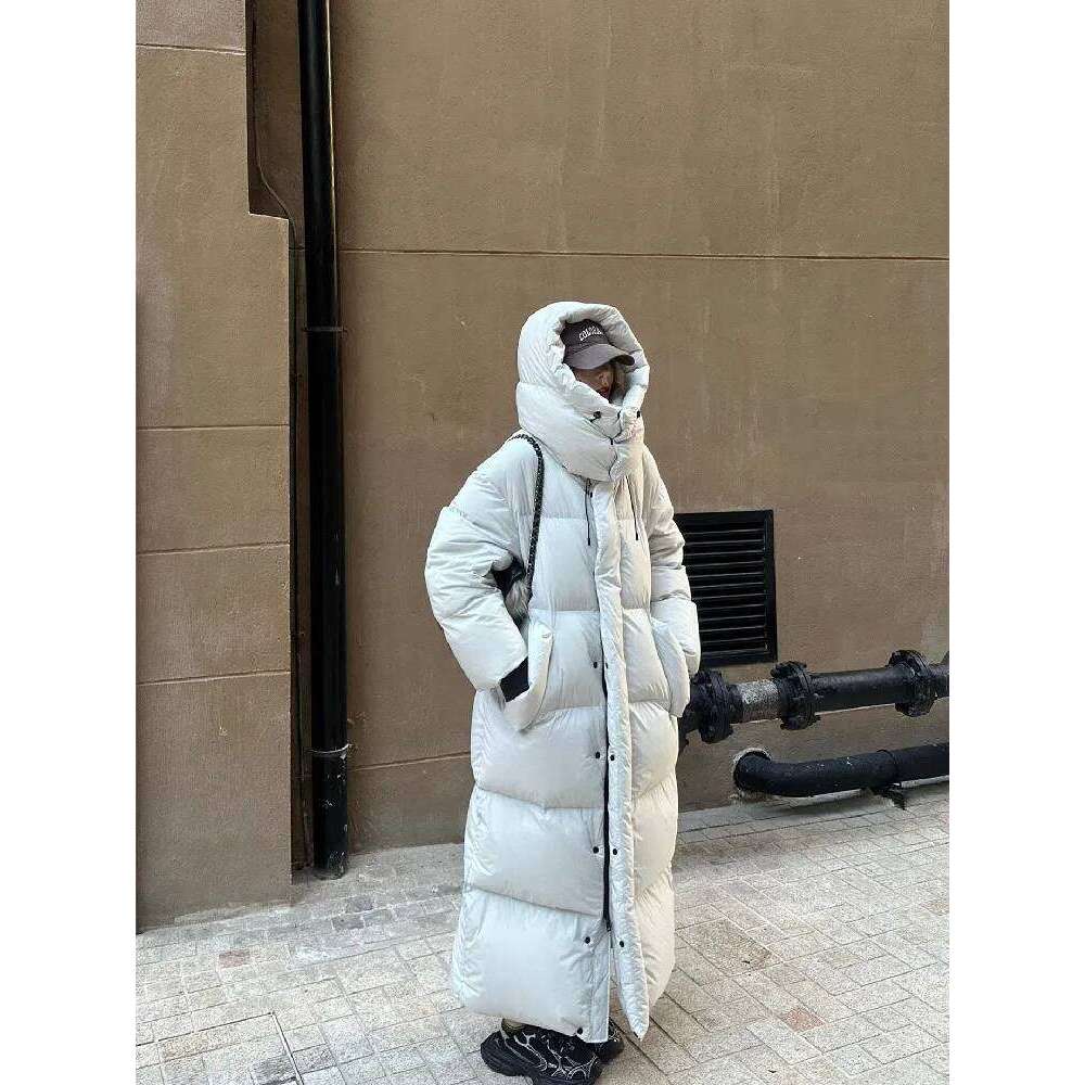 Winter Women Casual Long Sleeve Outerwear Solid Color Hooded Maxi X-Long Parkas Jacket Oversized Single Breasted Warm Coat