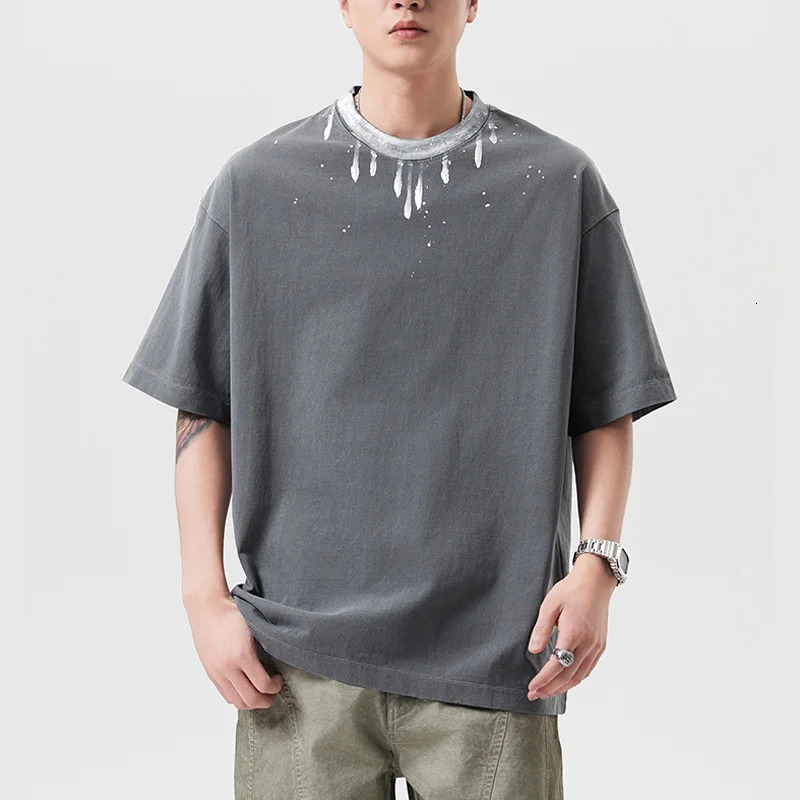 Summer Streetwear Tshirt Men Fashion Loose Casual Short Sleeve Pure Cotton T-shirt Cityboy Oversize T Shirt 250530