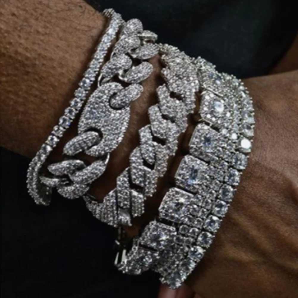 Hip Hop Bling Iced Out Crystal Cuban Link Bracelet For Women Men Gold Silver Color Full Rhinestones Miami Cuban Bracelet Jewelry W250606