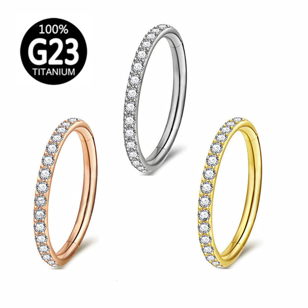 G23 Multi Zircon Nose Ring Hoop 6/8/10/12mm Septum Hinged Clicker Lip Ear Helix Tragus Piercing Jewellery 250605