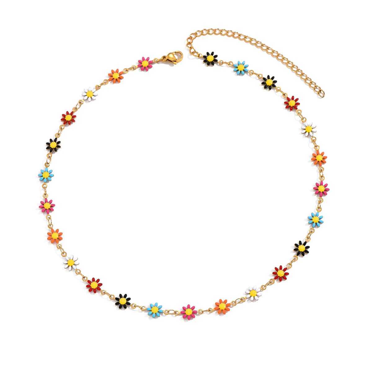 L234 Stainless steel jewelry temperament color dripping Daisy 18K necklace Fine Jewelry Y250605