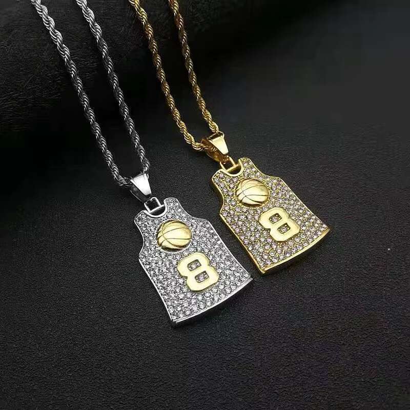 Hip Hop Basketball Mamba 8 Jersey Waterproof Stainless Steel Fashion Jewelry Pendant Necklaces 18K Gold Plated Male Man Mens