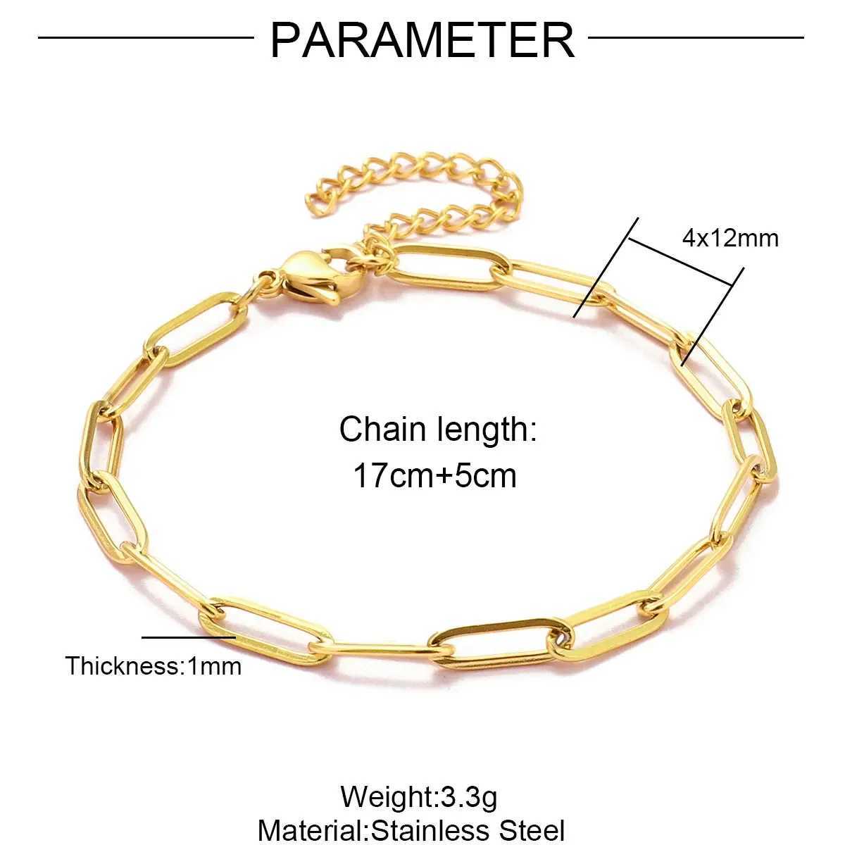 5pcs/Lot 17-22cm Stainless Steel 18k Gold Plated Paperclip Cross Link Chain Bracelet for Handmade DIY Charm Women Jewelry Making W250606