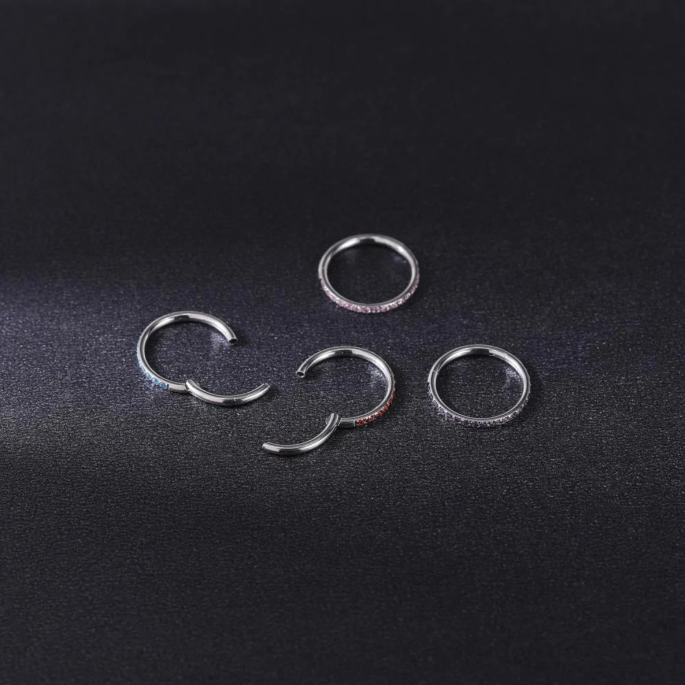 G23 Multi Zircon Nose Ring Hoop 6/8/10/12mm Septum Hinged Clicker Lip Ear Helix Tragus Piercing Jewellery 250605