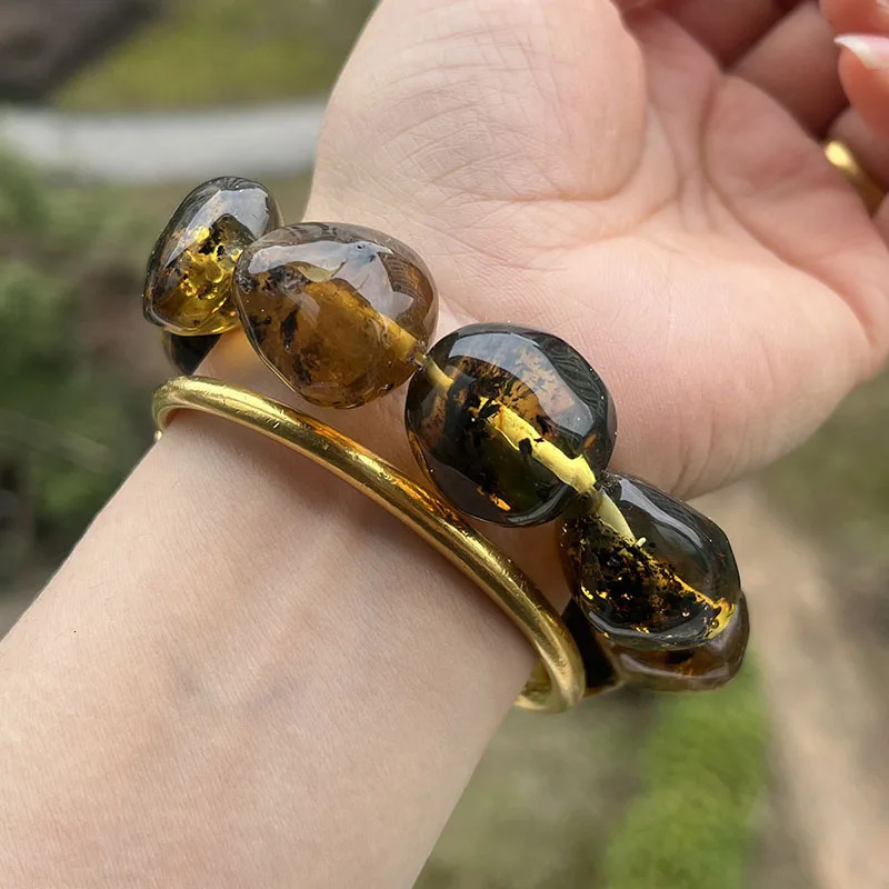 Big Amber Bracelet for Unisex Birthday Unique Handmade Baltic Irregular Plant Diy Beads Accessory Genuine Natural Stone Jewelry 250604
