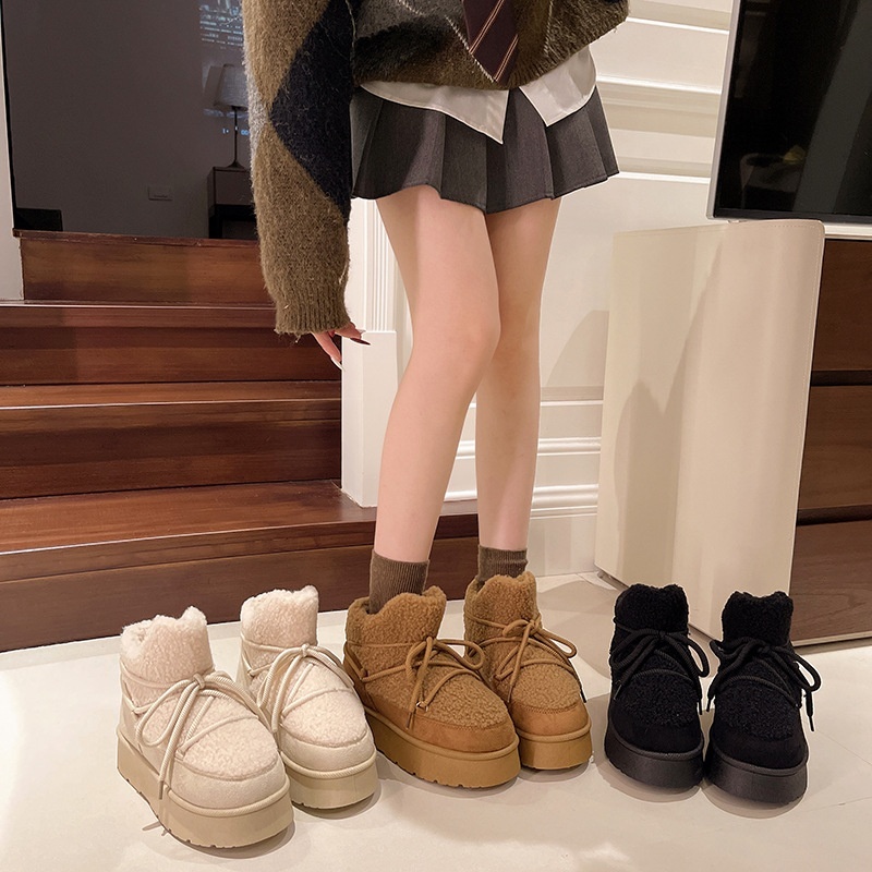 2025 free shipping autumn and winter new female designer thick soled fashionable and plush thick warm short snow boots