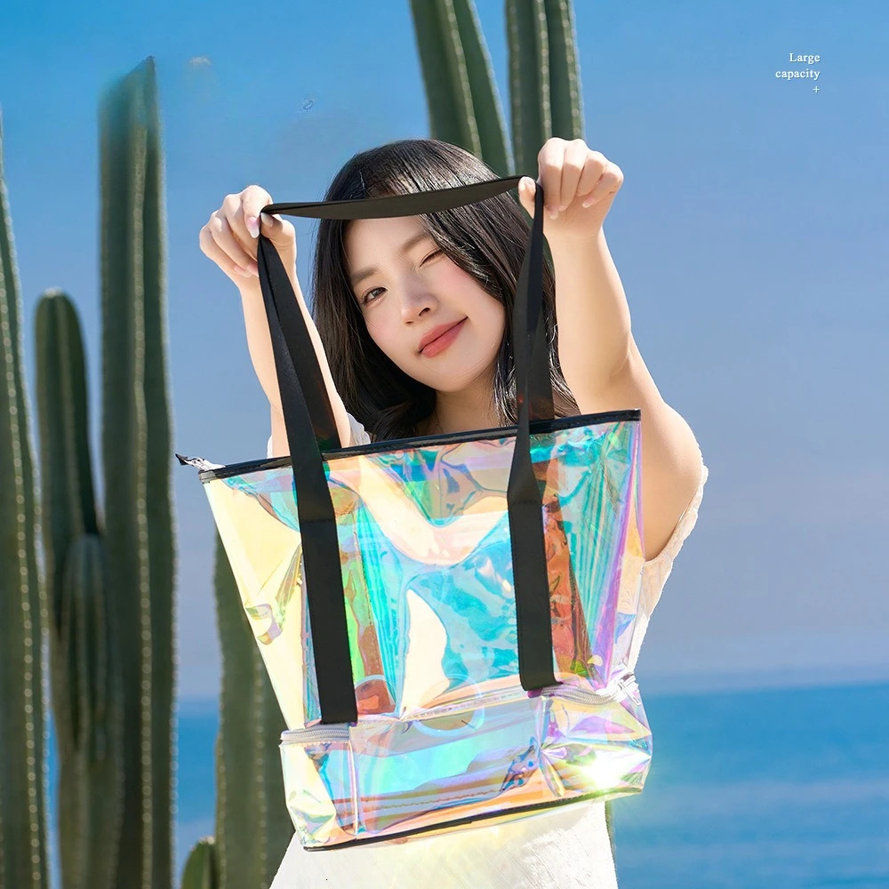 PVC Shine Tote Organizer Iridescent Waterproof Toiletry Bag Beach VacationSwimwear Storage Pouch 250605