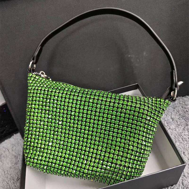 2025 New Metal Punk Flashing Dia Women's Neutral Handbag Soft Surface High Quality Small Party Bag Messenger Bag