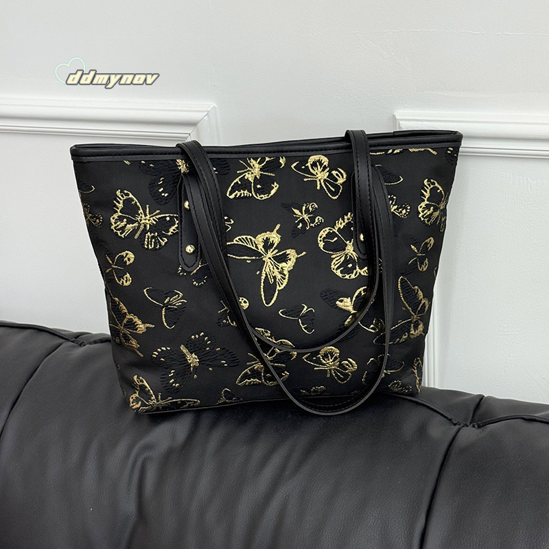 Large Capacity Trendy Versatile High-end Tote Women's Bucket Fashionable Class Commuting Butterfly Shoulder Bag ddmynov