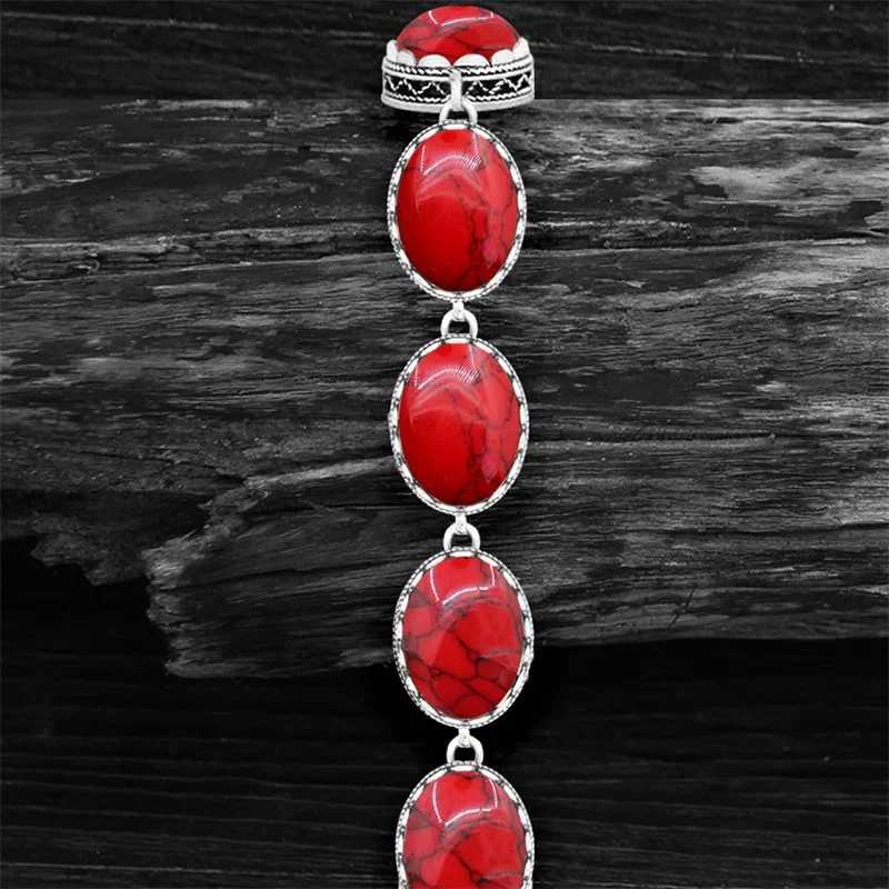 5 Colors Oval Synthetic Turquoise Bracelets For Women Flower Bead Antique Silver Plated Fashion Jewelry TB291 W250606