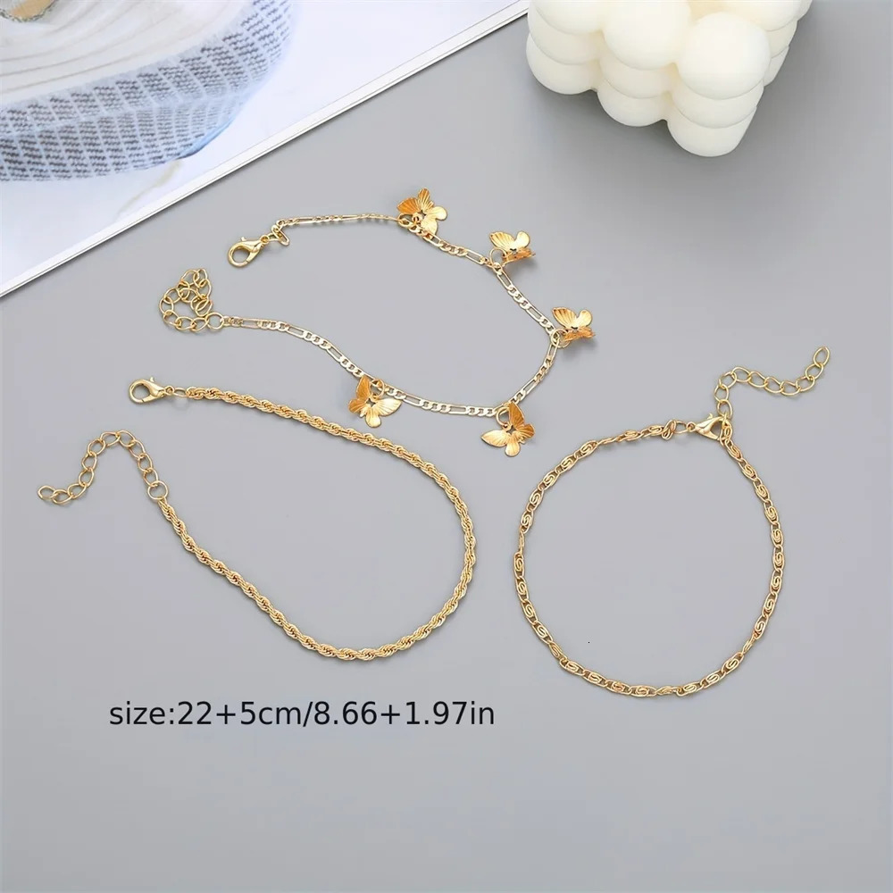 13pcs Simple Metal Chain Butterfly Pendant Anklet for Women Adjustable Layered Vintage Minimalist Beach Anklet Set Foot Jewelry 250528