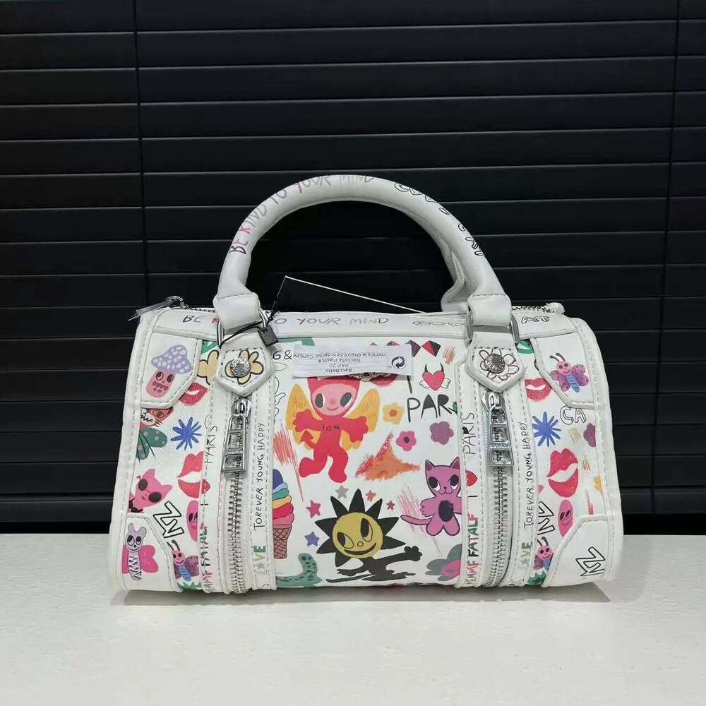 Trendy Lady's Cross Body Bag Featuring Unique Street Art Graphics + Ample Storage Space via Various Secure Slides